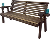 Amish Casual Heavy Duty Pressure Treated 4 Foot Outdoor Garden Bench with Cup Holders - Amish Crafted Roll Back Design - Photo 1
