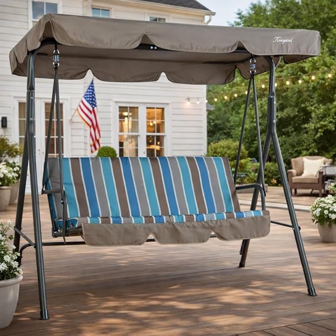 Kozyard Alicia 3-Seat Patio Swing, Outdoor Canopy Swing with Steel Frame - Photo 1