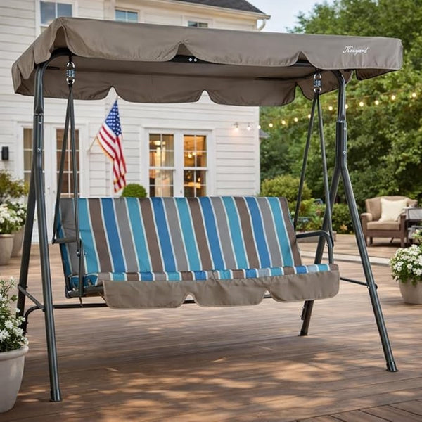 Kozyard Alicia 3-Seat Patio Swing, Outdoor Canopy Swing with Steel Frame - Photo 1