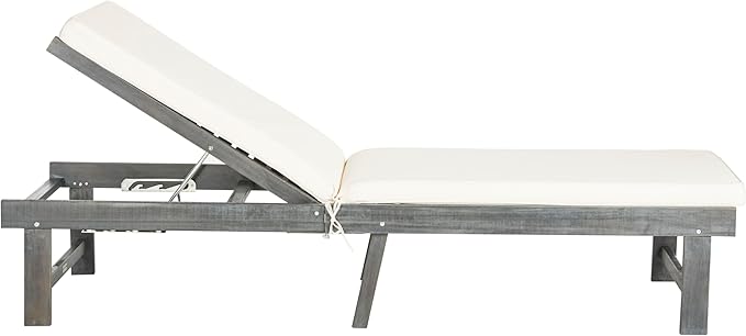 SAFAVIEH Outdoor Collection Inglewood Ash Grey Solid Wood/Beige Cushion Adjustable Chaise Lounge Chair (PAT6723D) - Photo 1