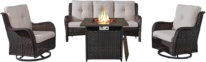 Belord 4 Piece Patio Wicker Furniture Set, Outdoor Swivel Rocker Chairs - Photo 1