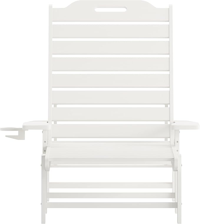 Flash Furniture Monterey Adjustable Adirondack Lounger with Cup Holder- All-Weather Indoor/Outdoor HDPE Lounge Chair, White
