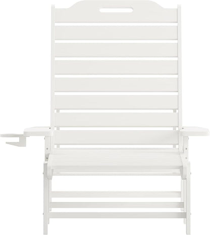 Flash Furniture Monterey Adjustable Adirondack Lounger with Cup Holder- All-Weather Indoor/Outdoor HDPE Lounge Chair, White