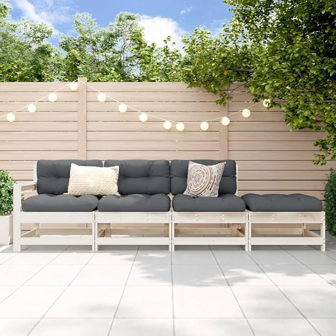 White Solid Pine Outdoor Sectional Sofa 26x24.4x27.8 in Modern Modular Garden Lounge Set Seats 3 for Patio Balcony or Backyard