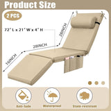 RattanView 2 Pcs Outdoor Chaise Lounge Cushion with Pillow and Side Pockets Waterproof Lounge Chair Cushions for - Photo 2