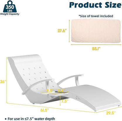 in Pool Lounge Chairs Aluminum, Fade Resistant Patio Chaise Sun Tanning Lounge Chair with Tray & Towel Ledge Lounger Outdoor for Backyard Poolside Deck Wading Area 1PCS