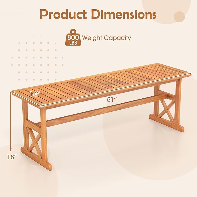 HAPPYGRILL Acacia Wood Outdoor Bench for 2-3 People, Patio Bench with Slatted Seat & X-Shaped Frame, for Porch Garden Backyard and Park (1)
