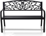 Outdoor Metal Garden Bench, Patio 3 Seater Steel Bench, Outdoor Furniture Seat w/Backrest and Armrests for Backyard - Photo 1