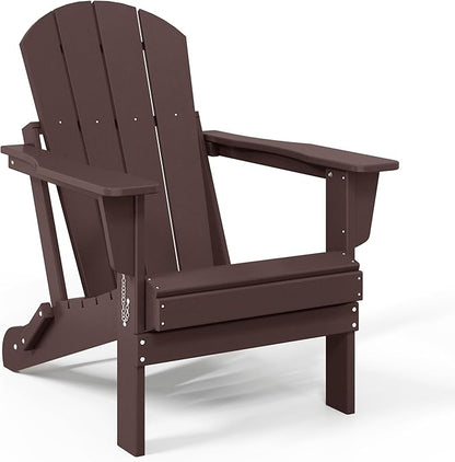 WestinTrends Malibu 2-Pieces Adirondack Chair Set with Side Table, All Weather Outdoor Seating Plastic Patio Lawn Chair Folding for Outside Porch Deck Backyard, Dark Brown