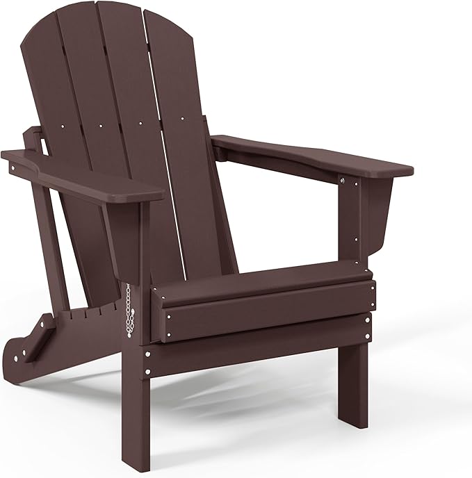 WestinTrends Malibu 3-Pieces Adirondack Chairs Set with Side Table, All Weather Outdoor Seating Plastic Patio Lawn Chair Folding for Outside Porch Deck Backyard, Dark Brown