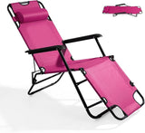 Outvita Folding Chaise Lounge Chair, Outdoor Adjustable Recliner Chair with Pillow for Camping, Beach, Poolside, Garden - Photo 1