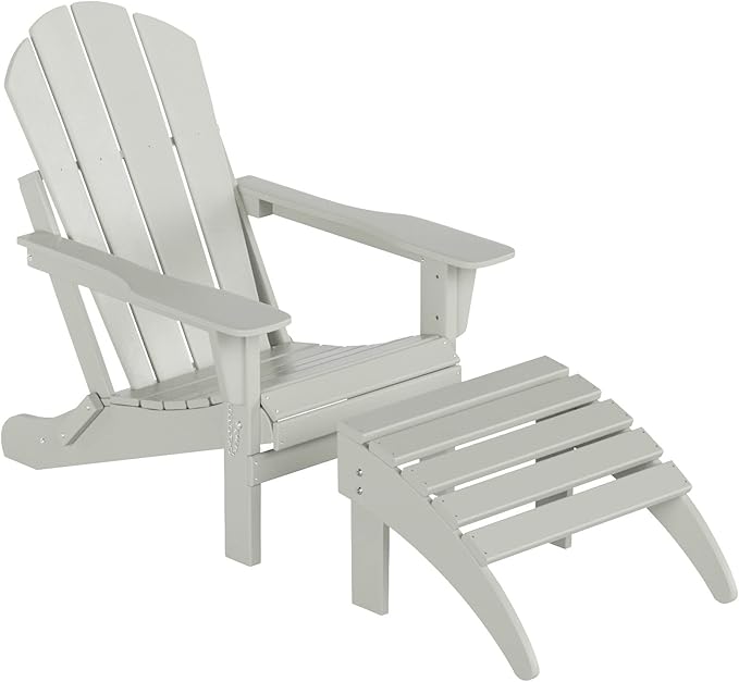 WO Home Furniture Adirondack Chair Outdoor Ottoman Set of 2 PCS Classic Patio Furniture (Sand)