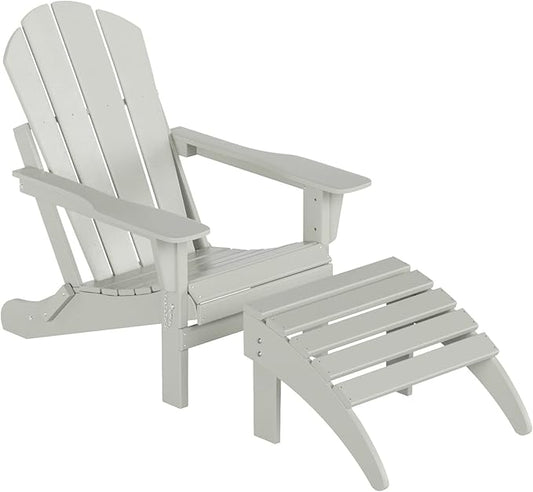 WO Home Furniture Adirondack Chair Outdoor Ottoman Set of 2 PCS Classic Patio Furniture (Sand)