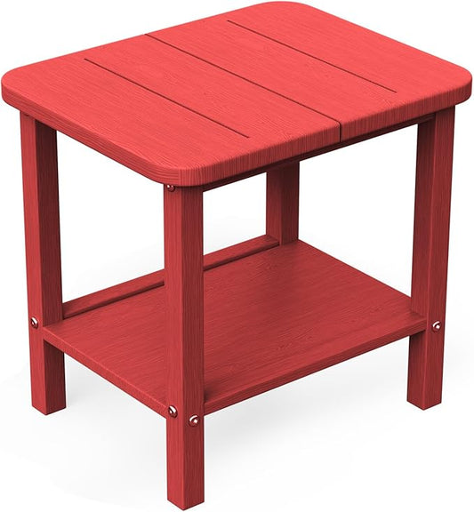 Patio Side Table, Outdoor HDPE Adirondack End Table for Patio,Outdoor Side Table for Backyard, Garden, Pool, Lawn,Red