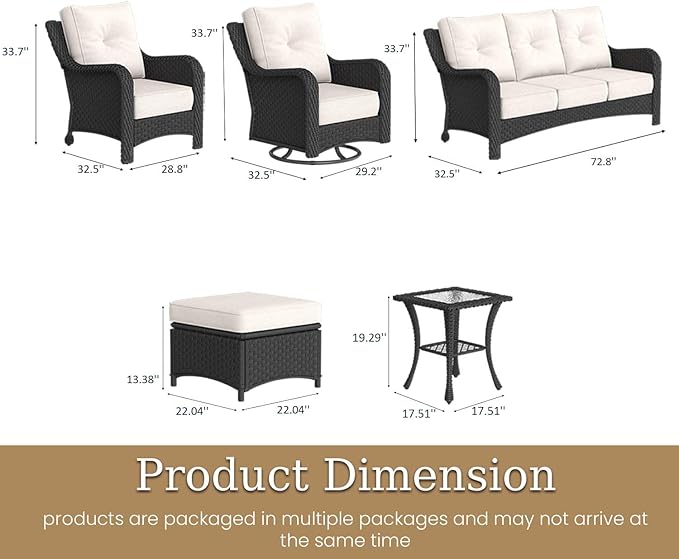 9 Piece Patio Furniture Set, All-Weather Wicker Outdoor Conversation Set with Swivel Rocking Chair and 6 Inch Thick - Photo 2