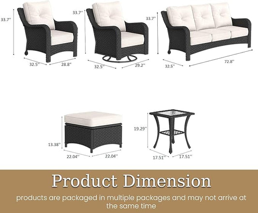 9 Piece Patio Furniture Set, All-Weather Wicker Outdoor Conversation Set with Swivel Rocking Chair and 6 Inch Thick Cushions