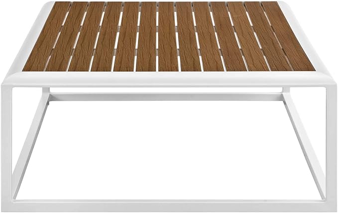 Modway Stance Outdoor Patio Contemporary Modern Wood Grain Aluminum Coffee Table In White Natural