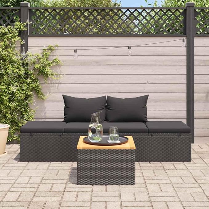 Adjustable Sun Lounger with Cushions, Black Poly Rattan Outdoor Chaise Lounge for Patio Garden Poolside - Photo 3
