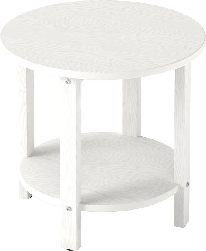 HDPE Outdoor Side Table for Patio, 18.1-Inch Weatherproof Small Outdoor Table for Adirondack, 2-Tier Round End Table for Garden Backyard Porch Deck Balcony Poolside, White