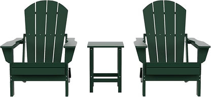 Costaelm 3 piece Patio Set, Outdoor Modern Adirondack Table and Chairs, All Weather Balcony Furniture Set Lounge Firepit Chairs for Outside Deck Garden Lawn Pool, Dark Green