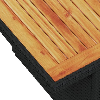 vidaXL Garden Table Black PE Rattan, Powder-Coated Steel, Solid Acacia Wood