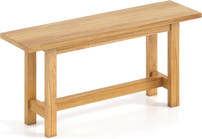 Tangkula Outdoor Teak Wood Bench, Patio Dining Bench Seat, Wooden Garden Bench, 2-Person Loveseat Seating for Porch, Backyard and Poolside (1,Natural)