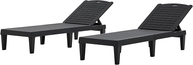 Outdoor Chaise Lounge Chair Set of 2 with 5 Position Adjustable Backrest, Water-Resistant Tanning Chair Recliner - Photo 4