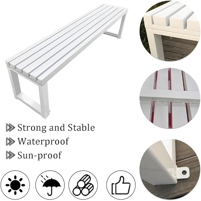 2-Person Garden Bench Seat Outdoor Benches Metal Park Bench Patio Seat 3.3ft 3.9ft 4.9ft 5.9ft Weather Resistance Backless Front Porch Chair Easy Installation(Black,3.3ft)