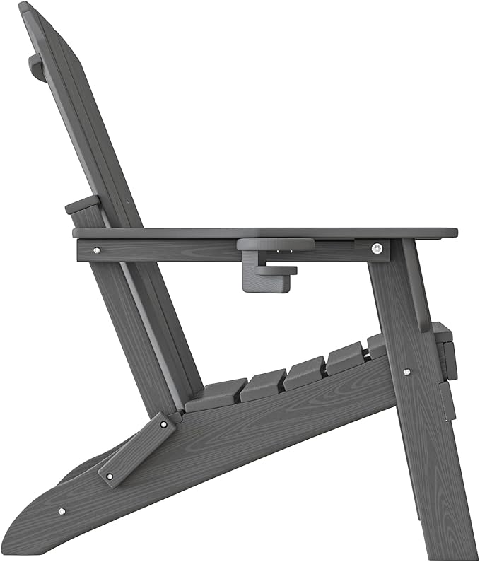 Plawdlik Folding Adirondack Chair, SGS Tested, Wooden Textured with Cup Holder - Photo 10
