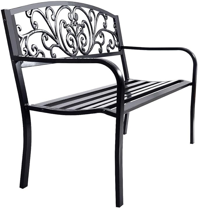 ReunionG 50" Patio Garden Bench Loveseats Park Yard Furniture Vintage Floral Garden Cast Iron Patio Porch Chair - Photo 7