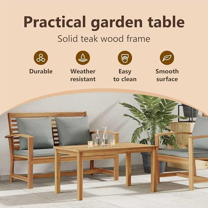 vidaXL Coffee Table Brown 35.43 x 19.69 x 17.91 in Solid Teak Wood, Stylish Teak Wood Coffee Table for Your Garden or Patio, Fun Outdoor Decor, Modern Design