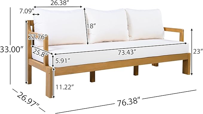 Patio Furniture 3-seat Sofa Acacia Wood Outdoor Furniture Outdoor Couch Deep Seat and Backrest Cover Thick Cushions - Photo 2