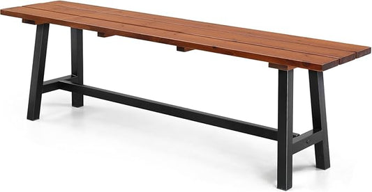 VINGLI Outdoor Wooden Bench, 45” 2-Person Backless Dining Bench, Weatherproof Outdoor Patio Bench for Porch Entryway Garden (1, Brown ＆ Black)