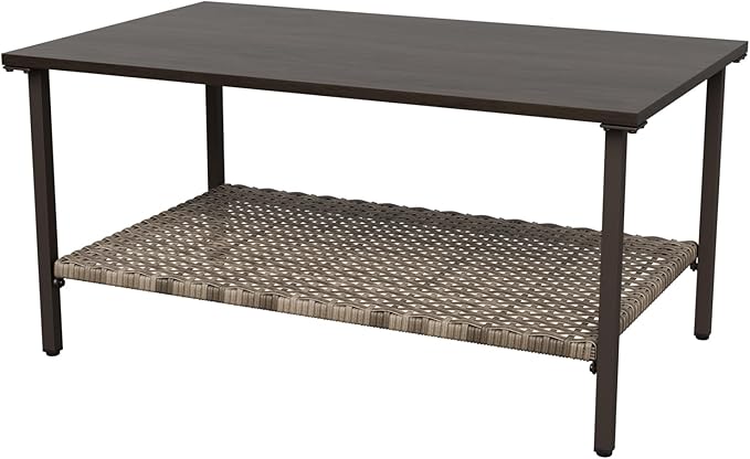 Vista Oasis Outdoor Steel Patio Table, Patio Coffee Table with Lower Storage, Outdoor Furniture for Balcony - Photo 7