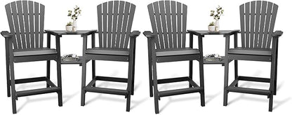 Outdoor Recycled Poly Adirondack Barstools with Connecting Tray, Tall Adirondack Chairs Bar Chairs for Deck, Balcony, Backyard, Patio Bar Stool Chair with High Back Weather Resistant Set of 4