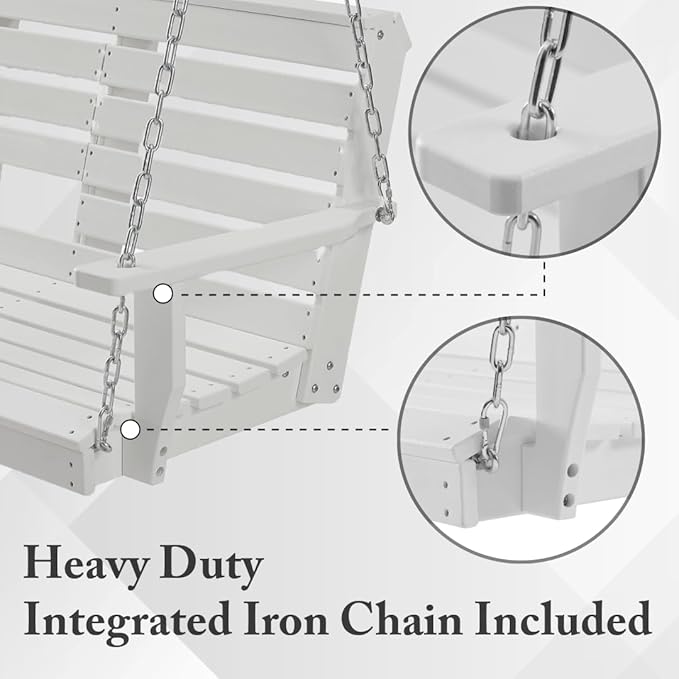 Premium Poly Lumber Porch Swing with Mounting Kit – All-Weather HDPE Hanging Bench with Cup Holders & Steel Chains for - Photo 3