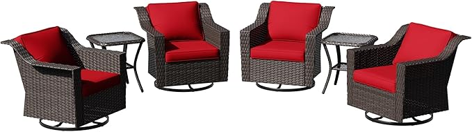 6 Pieces Patio Conversation Furniture Set - 4 Swivel Chairs, 2 Side Tables - Photo 6