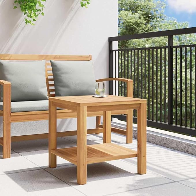 Brown Teak Wood Outdoor Coffee Table 17.7 x 17.7 in Modern Small Patio Table with Hidden Storage for Garden Balcony - Photo 4