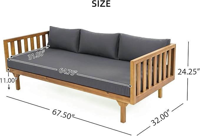 Merax Outdoor 3 Seater Daybed, Acacia Wood Day Bed Couch Sofa with Cushions for Patio Backyard, Garden - Photo 2