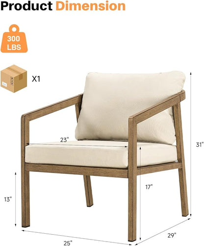 Teak Patio Sofa Chairs Set of 2, Never-Rust Aluminum Outdoor Armchair with Removable Cushions, All Weather 2 Pieces Outdoor Club Chairs, Outdoor Sofa Chairs for Garden, Porch, Balcony | Never-Rust, Wraparound Design, Wood-Grain Texture, All Weather, Re...