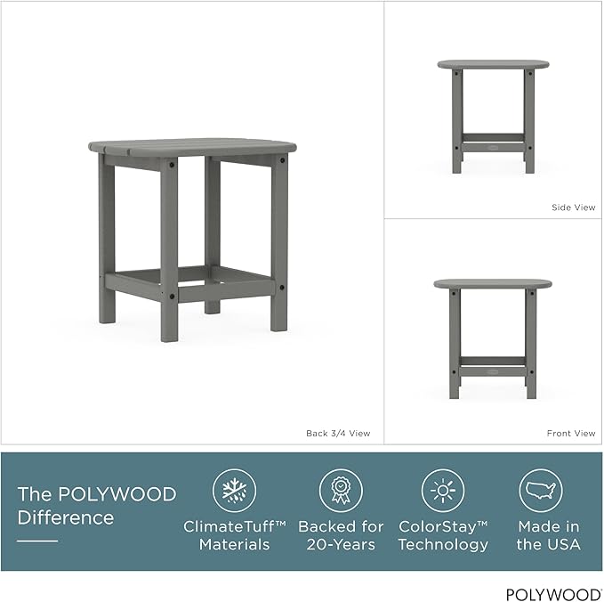POLYWOOD SBT18GY South Beach 18" Outdoor Side Table, Slate Grey