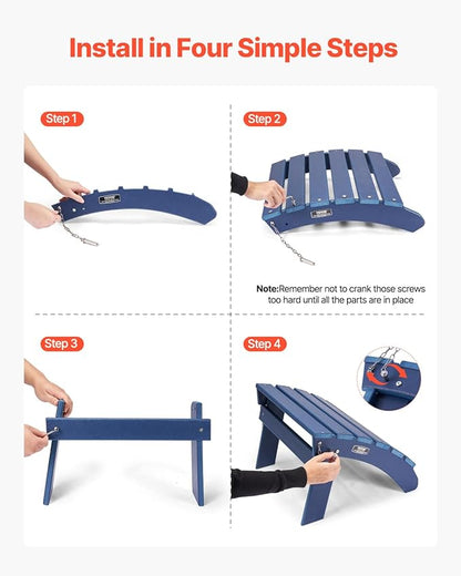 VEVOR Adirondack Ottoman Set of 2, 18.7L x 18.9W x 13.8H Inch HDPE Plastic Folding Adirondack Ottoman, Weather-Resistant Foot Rest for Adirondack Chair, Used for Outside Porch Pool Lawn Backyard, Blue