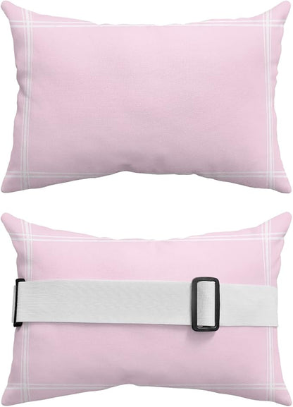 T&H XHome Outdoor Pillow for Chaise Lounge Chair, Solid Color Pink Waterproof Headrest Pillow Lumbar Pillows with Insert & Adjustable Elastic Strap for Beach, Poolside, Patio, Office (1 Pack)
