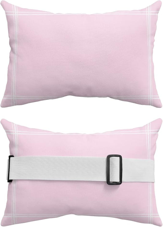 T&H XHome Outdoor Pillow for Chaise Lounge Chair, Solid Color Pink Waterproof Headrest Pillow Lumbar Pillows with Insert & Adjustable Elastic Strap for Beach, Poolside, Patio, Office (1 Pack)