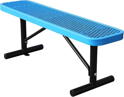 4FT Metal Park Bench for Outside, All-Weather Thermoplastic Coating Outdoor Bench with Anchor, Commercial Heavy Duty Benches for Shopping Malls, Stores, Parks, Patios, Decks, Blue