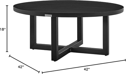Argiope Outdoor Patio Round Coffee Table in Black Aluminum
