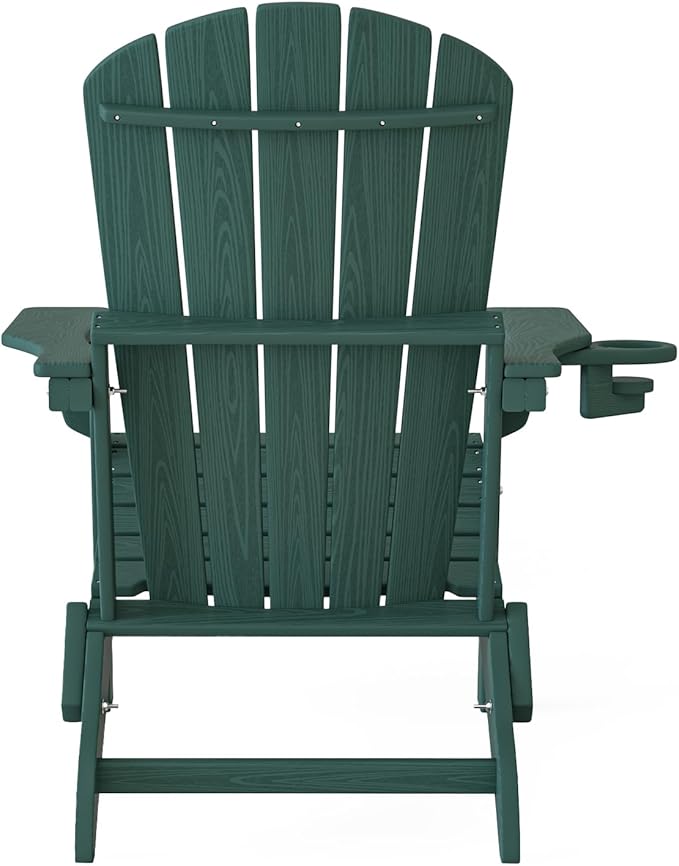 Plawdlik Folding Adirondack Chair Set of 6 with Cup Holder，Wooden Textured ，Heavy All-Weather HDPE Comfortable Set - Photo 9