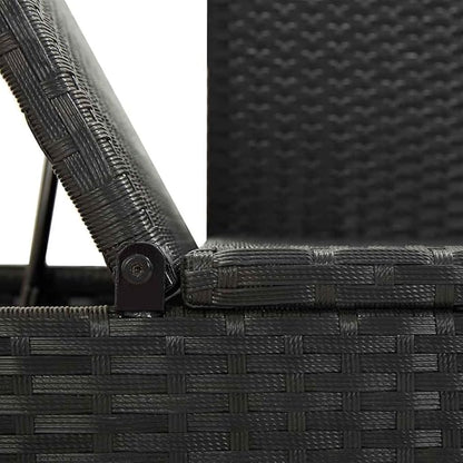 Adjustable Sun Lounger with Cushions, Black Poly Rattan Outdoor Chaise Lounge for Patio Garden Poolside, Weather-Resistant Powder-Coated Steel Frame, Multi-Position Recliner for 2 Persons