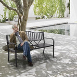 VINGLI 59" Outdoor Metal Bench Patio Bench with Built in Table Park Bench Garden Bench - Photo 2