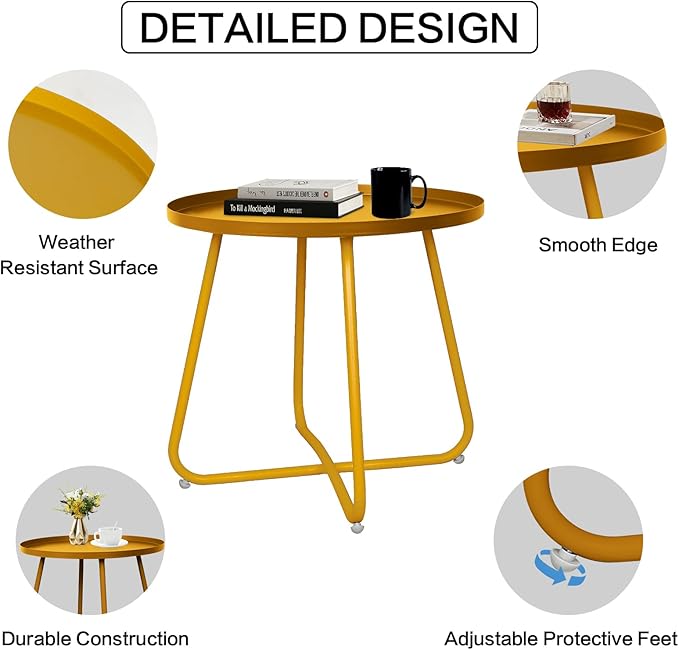 Babion Outdoor Side Tables, Round Weather Resistant Steel Patio Side Table - Photo 4